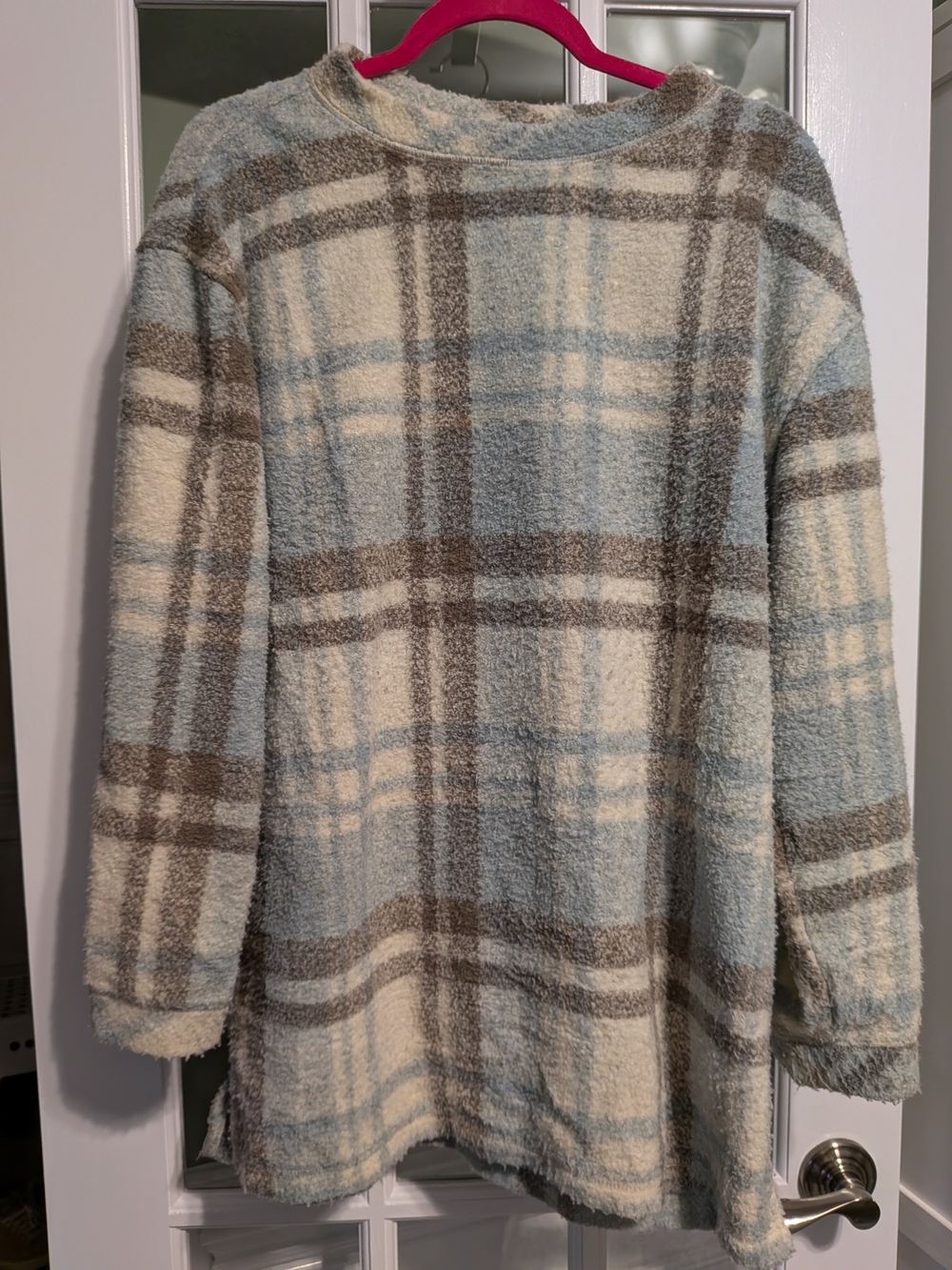 Vintage Woolrich Geometric Knit Sweater Womens L Made in USA Cream Plaid 90s